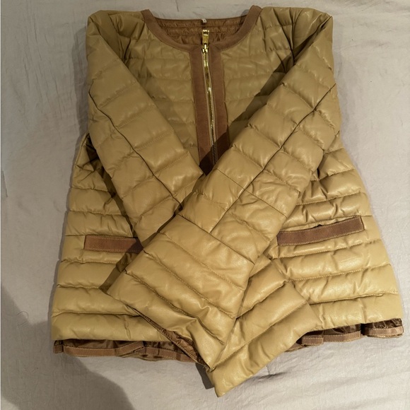 Moncler Pink Quilted Leather Down Jacket Size 0, Like New - Picture 3 of 11